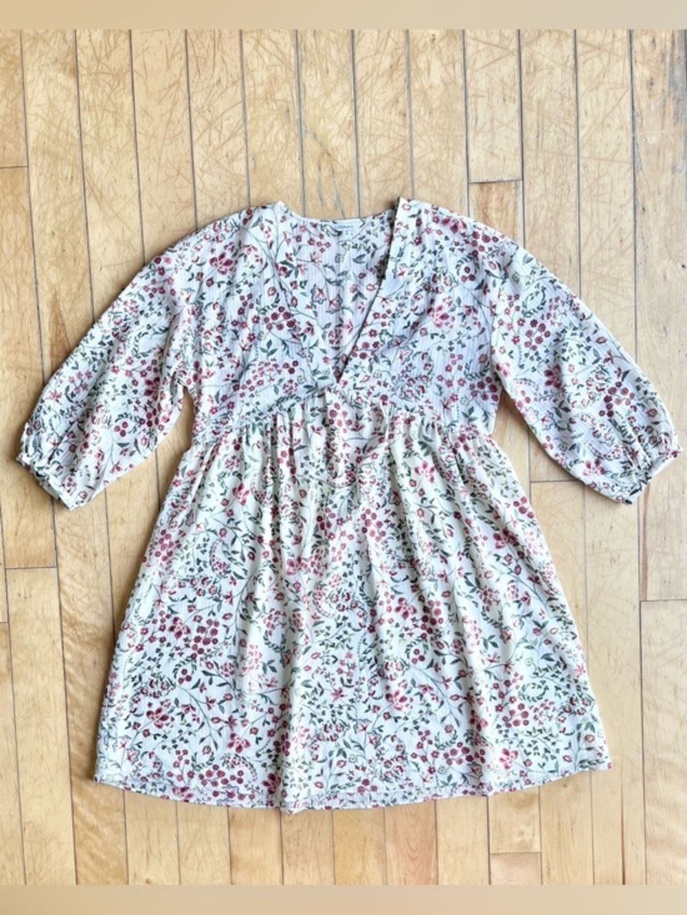 Reitmans Floral Cottagecore Oversized Smocked‑Waist Midi Dress Size Small
